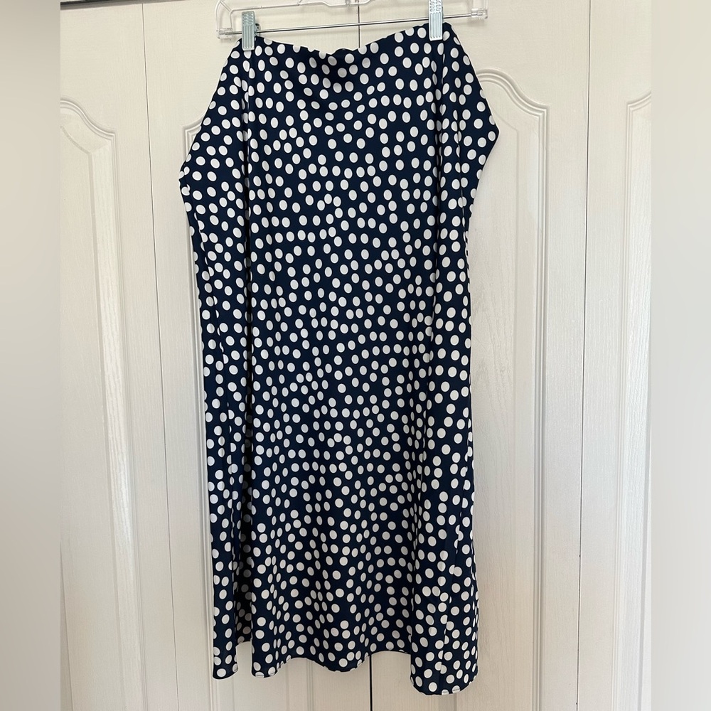 J. Crew Navy and White Polka Dot Slip Skirt